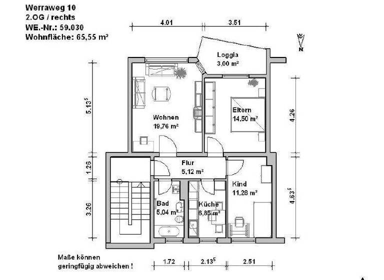 Wohnung zur Miete 599 € 3 Zimmer 65,6 m² frei ab sofort Werraweg 10 Innenstadt Minden 32425