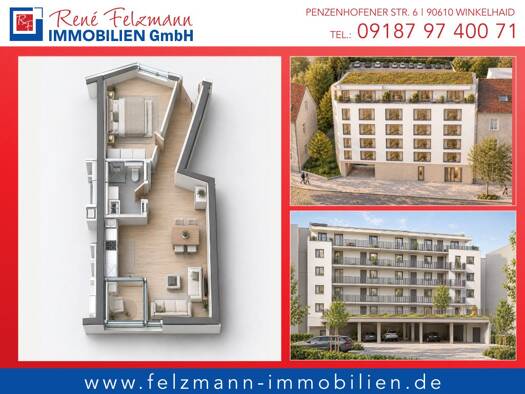 Wohnung zum Kauf - Erstbezug provisionsfrei als Kapitalanlage geeignet 344.500 € 2 Zimmer 52,2 m² Schweinau Nürnberg 90441