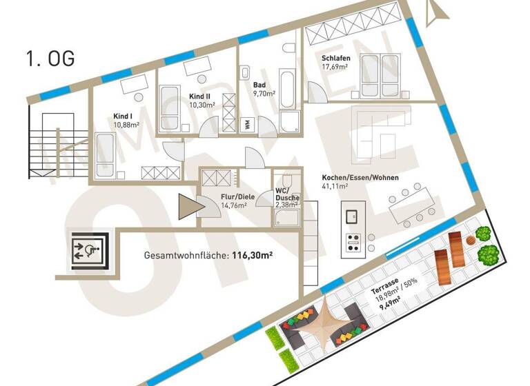 Wohnung zum Kauf 690.000 € 4 Zimmer 116,3 m² 1. Geschoss Kumpfmühl-Ziegetsdorf-Neuprüll Regensburg 93051