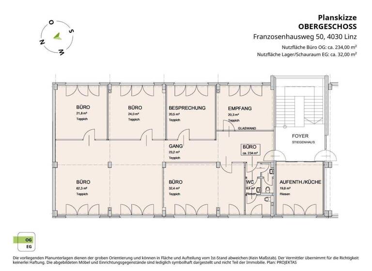 Bürofläche zur Miete 2.990 € 6,5 Zimmer 266 m² Bürofläche Franzosenhausweg 50 Kleinmünchen Linz 4030