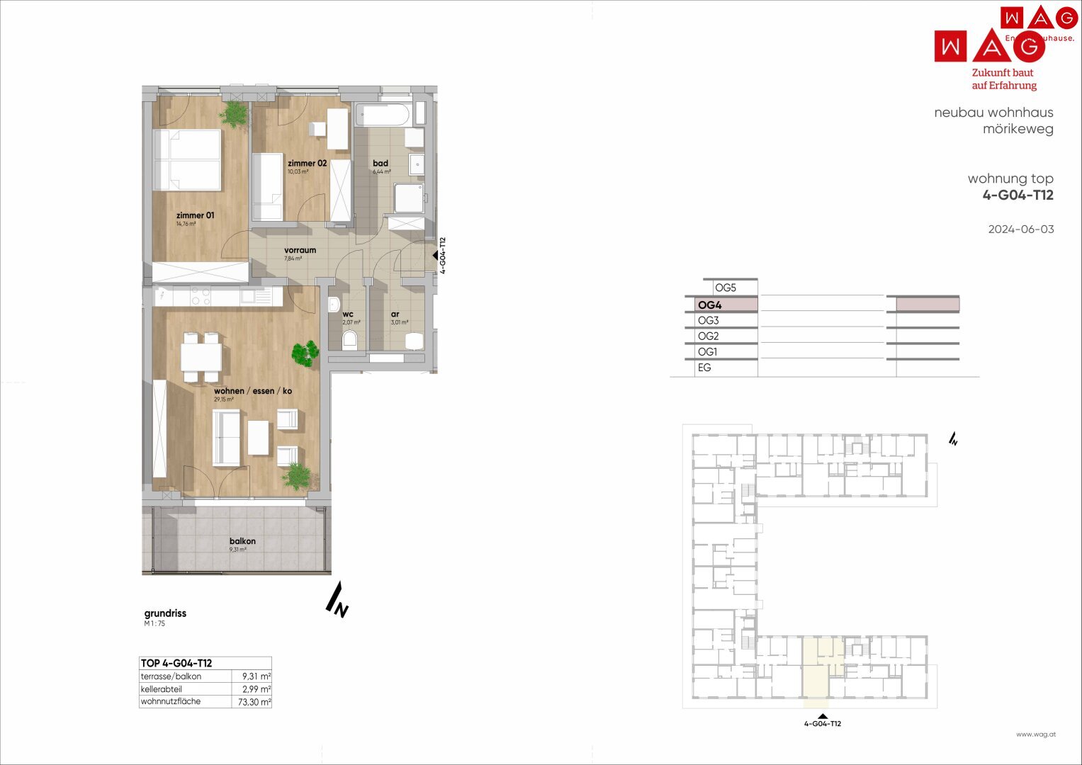 Wohnung zum Kauf 448.030 € 3 Zimmer 73,3 m²<br/>Wohnfläche 01.12.2025<br/>Verfügbarkeit Mörikeweg Waldegg Linz 4020