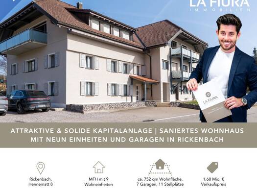 Mehrfamilienhaus zum Kauf als Kapitalanlage geeignet 1.680.000 € 752,7 m² 1.862 m² Grundstück Hennematt 8 Rickenbach 79736