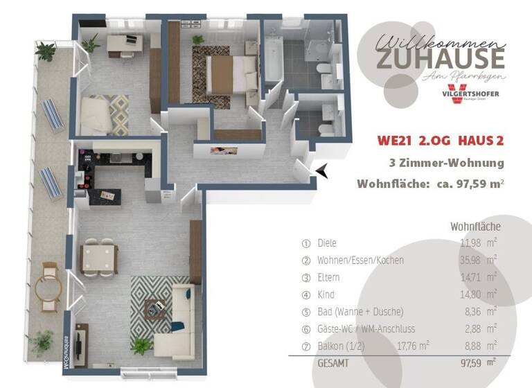 Wohnung zum Kauf - Erstbezug provisionsfrei 799.000 € 3 Zimmer 97,6 m² 2. Geschoss frei ab sofort Bürgermeister-Krug-Weg 1 + 3 Olching 82140
