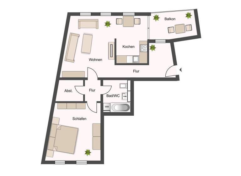 Wohnung zur Miete 670 € 2 Zimmer 74,4 m² 3. Geschoss Gohlis-Süd Leipzig 04155