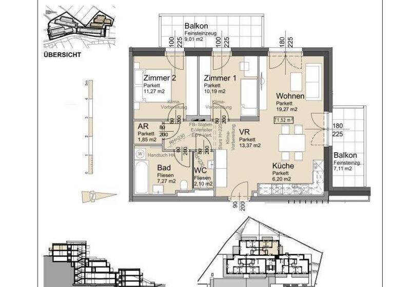 Wohnung zur Miete - Erstbezug 1.184 € 3 Zimmer 71,5 m² 4. Geschoss Bründlgraben 47A Krems an der Donau 3500