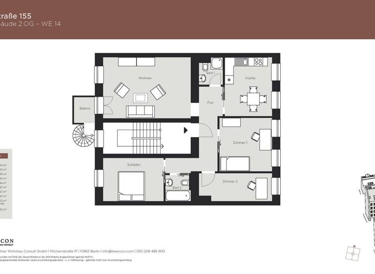 Wohnung zum Kauf 779.000 € 4 Zimmer 86,9 m² 2. Geschoss Ackerstraße 155 Mitte Berlin 10115