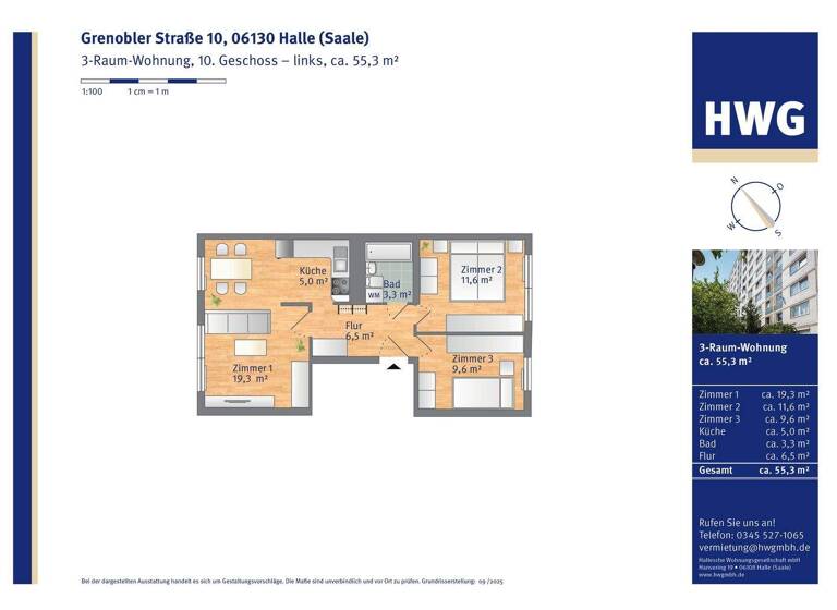 WG-Zimmer zur Miete - Erstbezug 318 € 3 Zimmer 55,3 m² 9. Geschoss Grenobler Straße 10 Südstadt Halle 06130