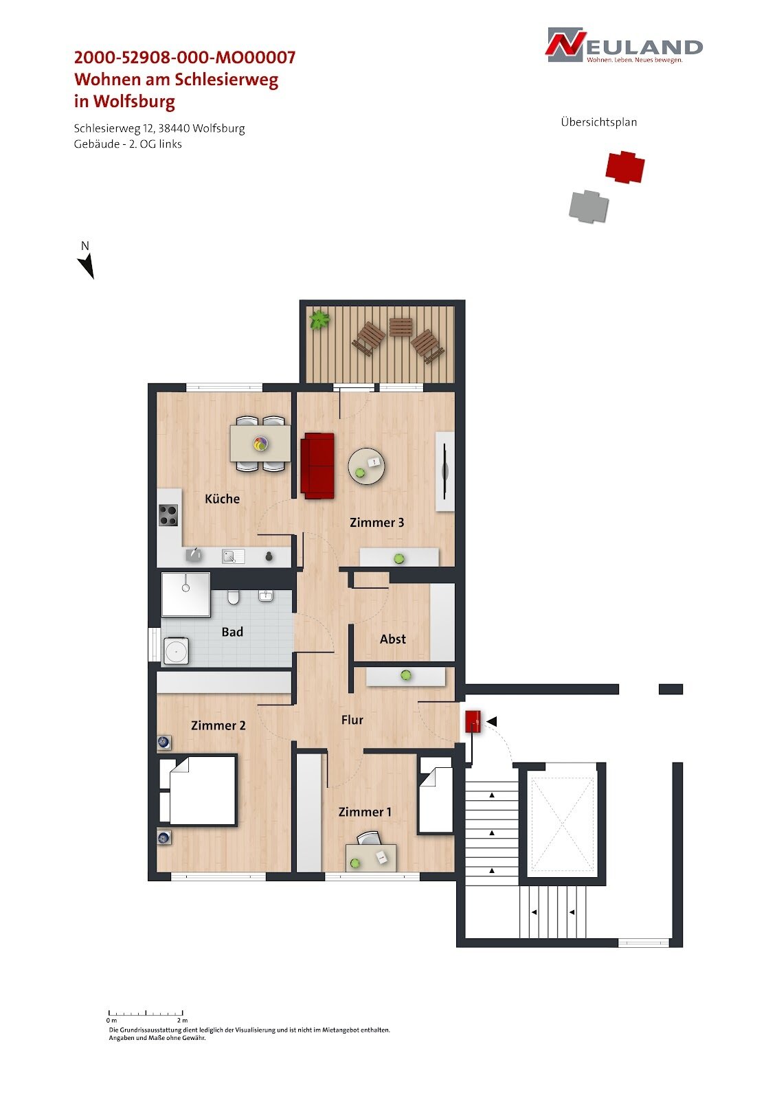 Wohnung zur Miete nur mit Wohnberechtigungsschein 470 € 3 Zimmer 77 m²<br/>Wohnfläche 2.<br/>Geschoss 01.04.2025<br/>Verfügbarkeit Schlesierweg 12 Laagberg Wolfsburg 38440