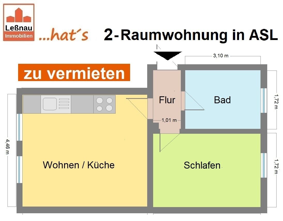 Wohnung zur Miete 300 € 2 Zimmer 48 m²<br/>Wohnfläche EG<br/>Geschoss Ramdohrstraße 29 Aschersleben Aschersleben 06449