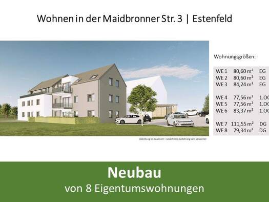 Wohnung zum Kauf provisionsfrei 434.336 € 3 Zimmer 77,6 m² 1. Geschoss Maidbronner Str. 3 Estenfeld 97230