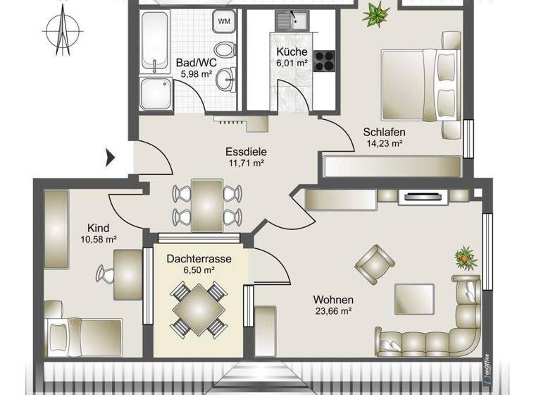 Wohnung zum Kauf 295.000 € 3 Zimmer 64,6 m² Heilbronn 74076