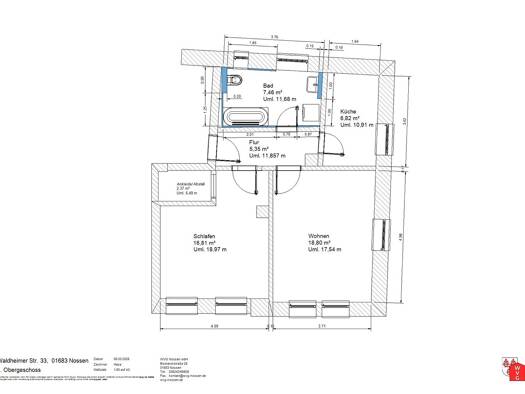 Wohnung zur Miete 355 € 1,5 Zimmer 52,9 m² 1. Geschoss frei ab 01.12.2026 Waldheimer Straße 33 Nossen Nossen 01683