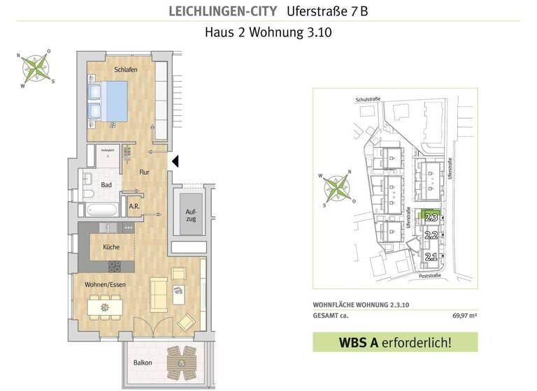 Wohnung zur Miete - Erstbezug nur mit Wohnberechtigungsschein 518 € 2 Zimmer 70 m² 4. Geschoss frei ab 01.05.2026 Uferstraße 7b Leichlingen Leichlingen (Rheinland) 42799