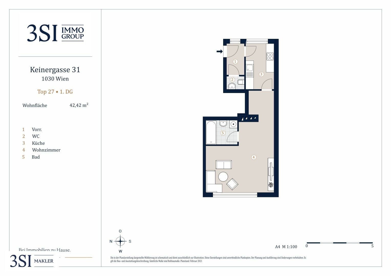 Wohnung zum Kauf 336.000 € 1 Zimmer 42,4 m²<br/>Wohnfläche 5.<br/>Geschoss Keinergasse 31 Wien 1030