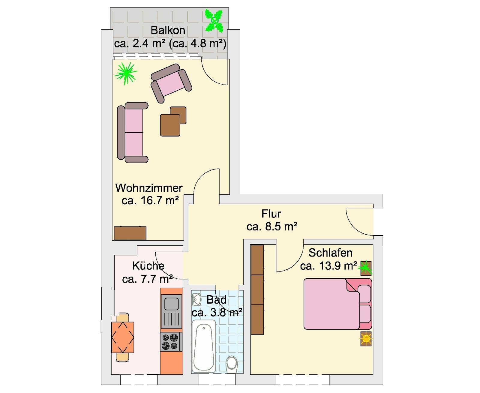 Wohnung zur Miete 460 € 2 Zimmer 53 m²<br/>Wohnfläche 2.<br/>Geschoss Zedernstraße 35 Schrievers Mönchengladbach 41239