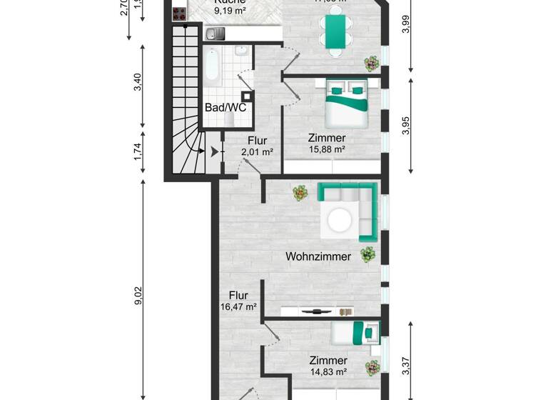Wohnung zur Miete 896 € 4 Zimmer 128 m²<br/>Wohnfläche Dachgeschoss, 2.<br/>Geschoss ab sofort<br/>Verfügbarkeit Mittelstr. 7 Stadtmitte Peitz 03185