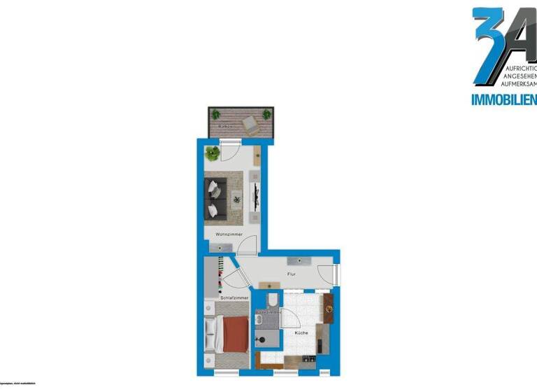 Wohnung zur Miete 395 € 2 Zimmer 43 m² Volkmannstraße 17 Innenstadt Halle 06112