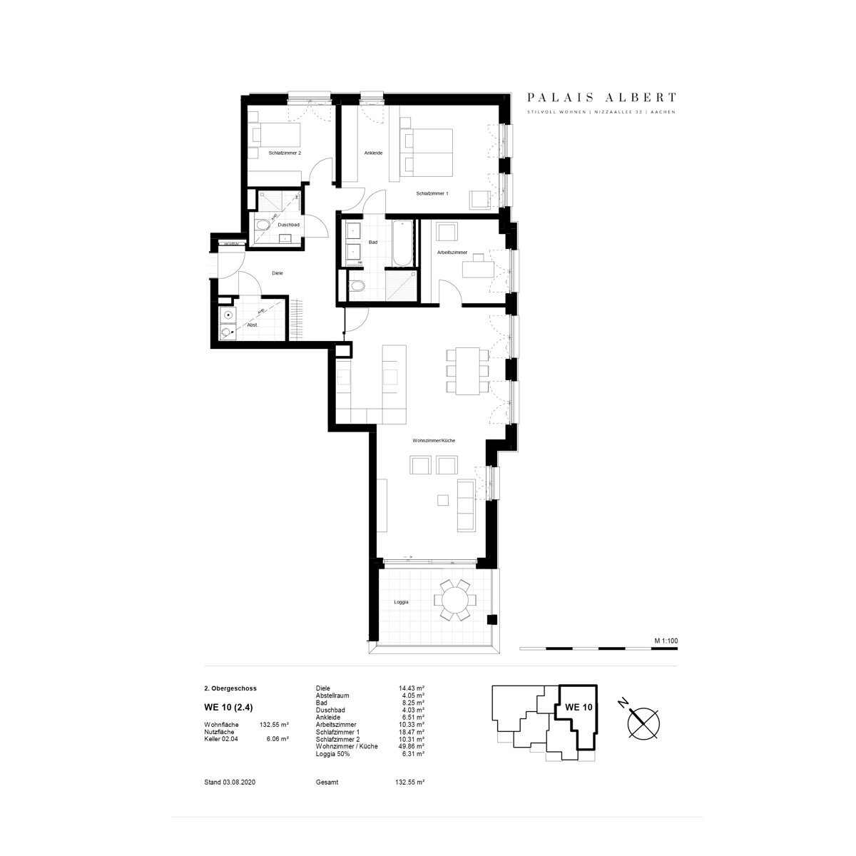 Wohnung zur Miete 2.366 € 4 Zimmer 133 m²<br/>Wohnfläche 2.<br/>Geschoss ab sofort<br/>Verfügbarkeit Nizzaallee 32 Laurensberg Aachen 52072