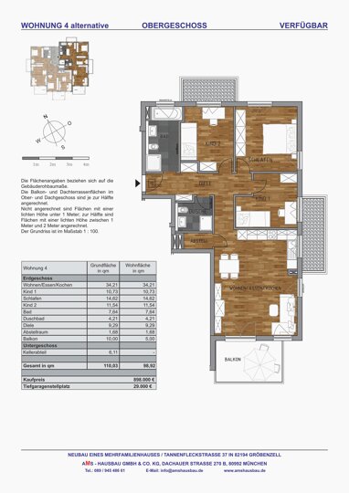 Wohnung zum Kauf provisionsfrei 898.000 € 4 Zimmer 98,9 m² 1. Geschoss Tannenfleckstraße 37 Gröbenzell 82194