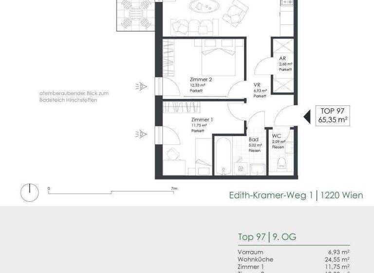 Wohnung zum Kauf 499.000 € 3 Zimmer 65,6 m² 9. Geschoss Edith Kramer Weg 1 Wien 1220