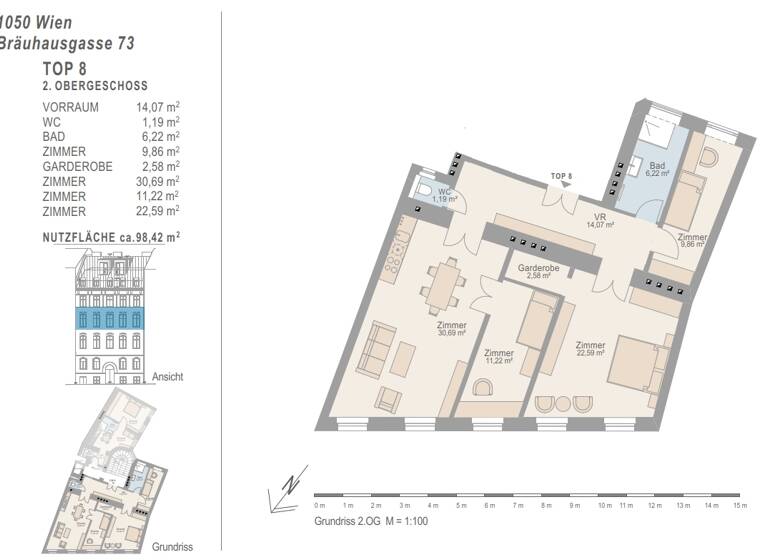 Wohnung zum Kauf 549.000 € 4 Zimmer 98,4 m² 2. Geschoss Bräuhausgasse 73 Wien 1050