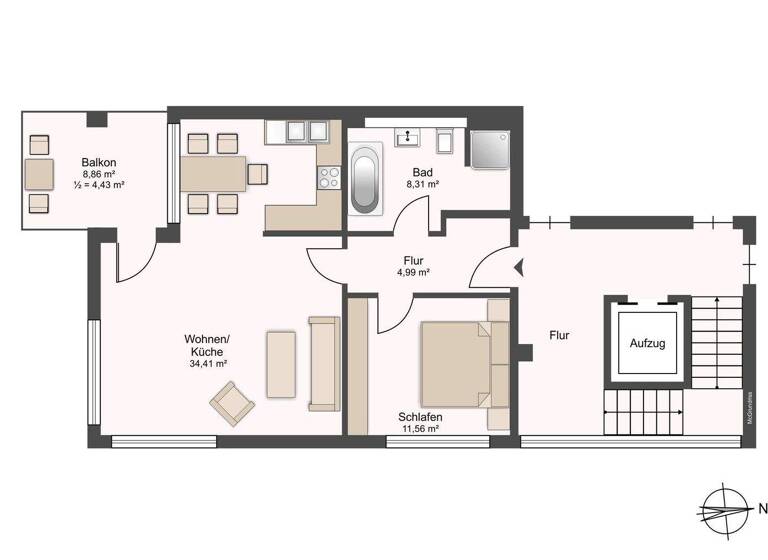 Wohnung zum Kauf 355.000 € 2 Zimmer 64 m² 1. Geschoss Rahlstedt Hamburg Rahlstedt 22149