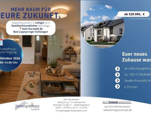 Doppelhaushälfte zum Kauf - Erstbezug provisionsfrei 529.900 € 6 Zimmer 160,2 m² 280 m² Grundstück Zum Kurwald 2 Schlangen Schlangen 33189