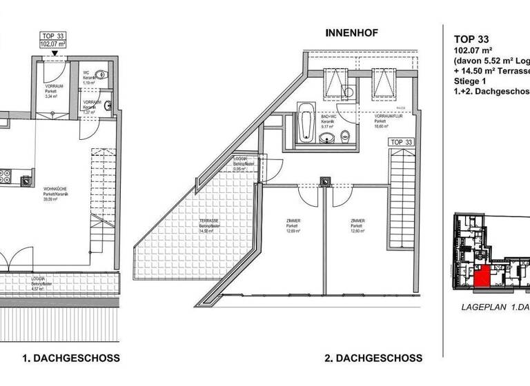 Wohnung zur Miete 1.435 € 3 Zimmer 96,6 m² Innstraße 23 Wien 1200