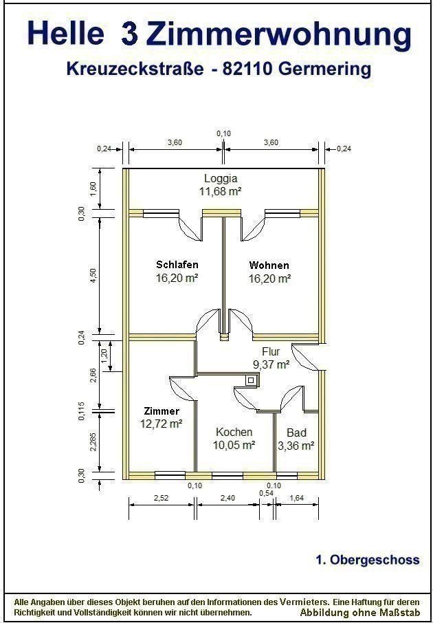 Wohnung zur Miete 1.270 € 3 Zimmer 74 m²<br/>Wohnfläche 1.<br/>Geschoss ab sofort<br/>Verfügbarkeit Germering Germering 82110