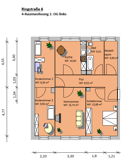 Wohnung zur Miete 425 € 4 Zimmer 80 m²<br/>Wohnfläche 2.<br/>Geschoss Ringstraße 6 Dürrweitzschen Grimma OT Dürrweitzschen 04668