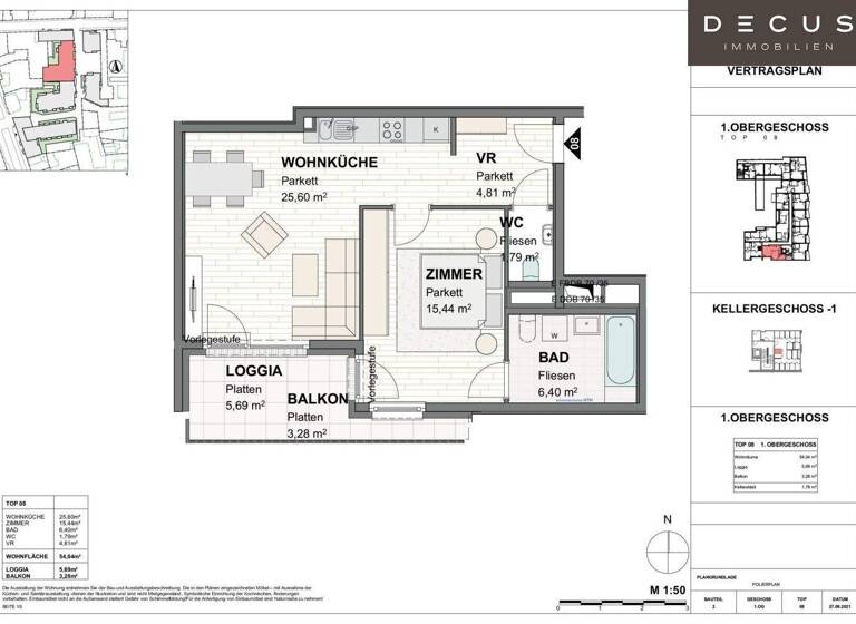 Wohnung zur Miete 632 € 2 Zimmer 55 m² 1. Geschoss Teufelhof St. Pölten 3100