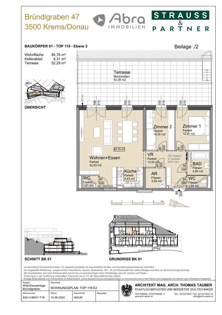 Terrassenwohnung zur Miete 1.608 € 3 Zimmer 84,8 m²<br/>Wohnfläche 2.<br/>Geschoss 01.02.2025<br/>Verfügbarkeit Bründlgraben 45 Krems an der Donau Krems an der Donau 3500