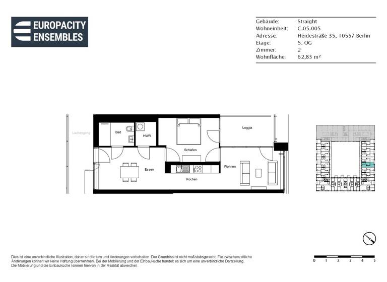 Wohnung zur Miete - Neubau 1.450 € 2 Zimmer 62,8 m²<br/>Wohnfläche 5.<br/>Geschoss ab sofort<br/>Verfügbarkeit Heidestraße 35 Moabit Berlin 10557