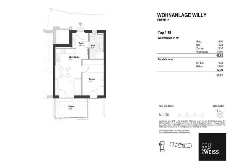 Wohnung zum Kauf - Erstbezug 299.000 € 2 Zimmer 42,6 m² 2. Geschoss Kufstein 6330