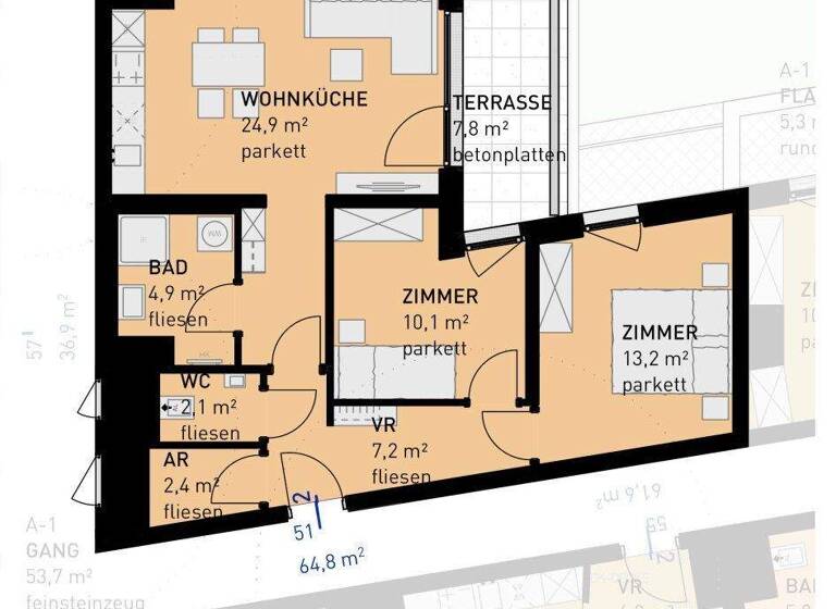 Wohnung zum Kauf - Erstbezug 359.500 € 3 Zimmer 64,8 m² 2. Geschoss frei ab 30.06.2028 Wulzendorfstraße 101 Wien 1220