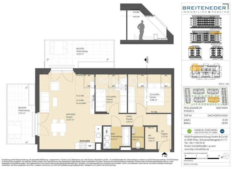 Wohnung zur Miete - Erstbezug 1.217 € 3 Zimmer 72,7 m² 3. Geschoss Wien 1220