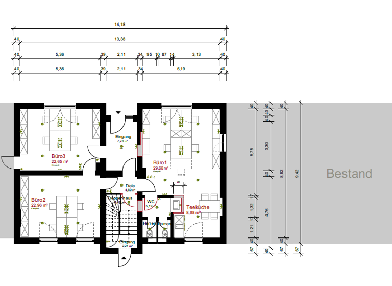 Bürofläche zur Miete 300 m² Bürofläche teilbar ab 69 m² Stadtmitte Offenburg 77652