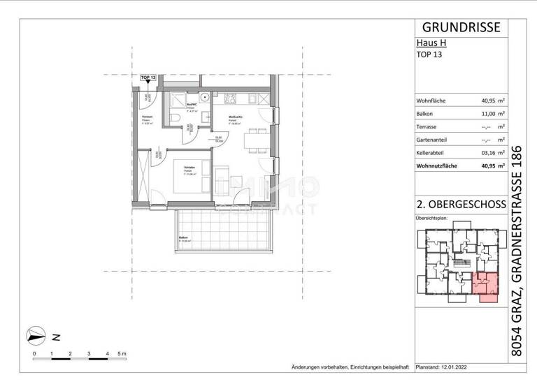 Wohnung zur Miete 450 € 2 Zimmer 40,8 m² 2. Geschoss Gradnerstraße 186 H Straßgang Graz 8054