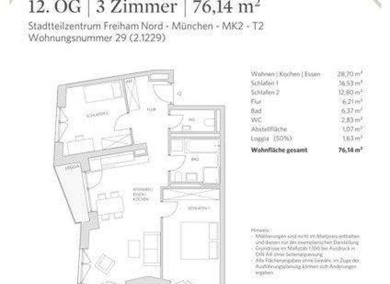Wohnung zur Miete 1.914 € 3 Zimmer 76,1 m² 12. Geschoss Mahatma-Gandhi-Pl. 4 Aubing-Lochhausen-Langwied München 81248
