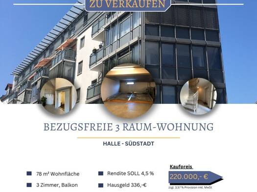 Wohnung zum Kauf 220.000 € 3 Zimmer 78 m² 2. Geschoss Innenstadt Halle (Saale) 06110
