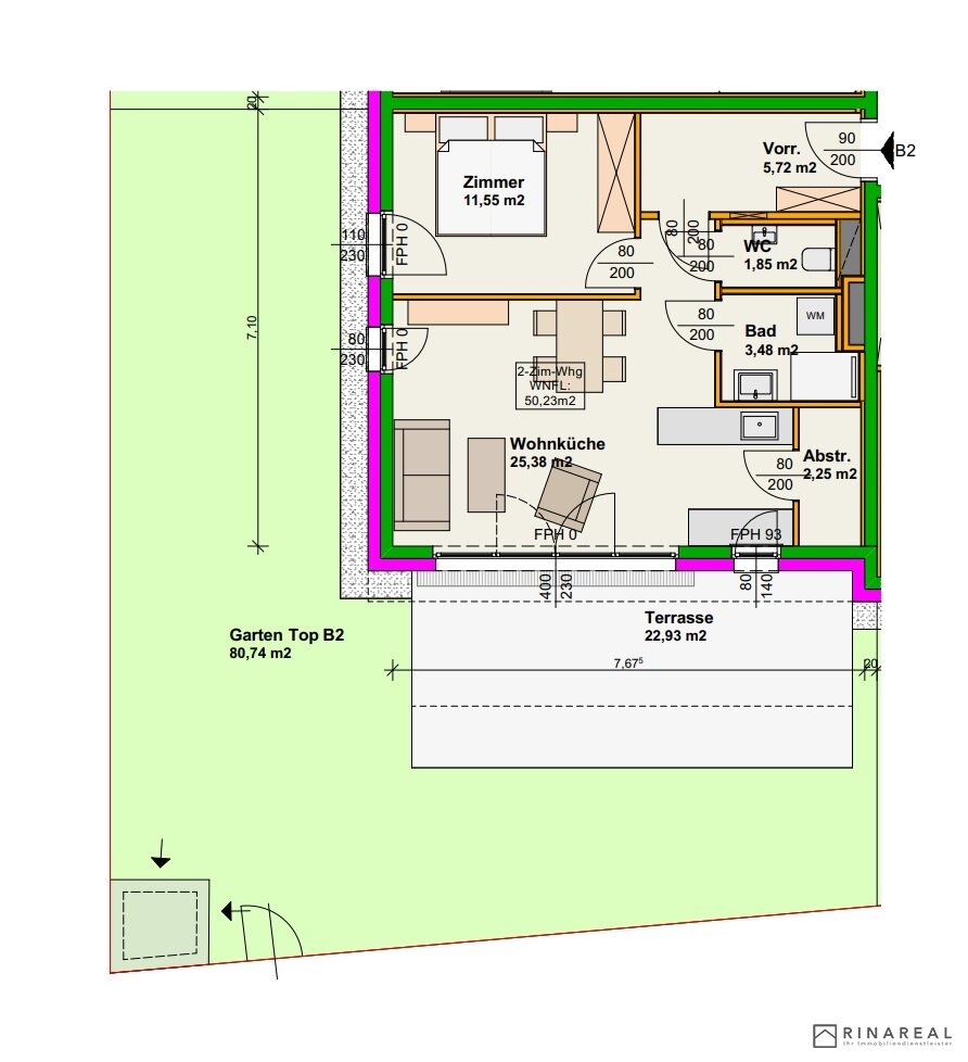 Wohnung zur Miete 646 € 2 Zimmer 50,2 m²<br/>Wohnfläche EG<br/>Geschoss Wiener Neustadt 2700