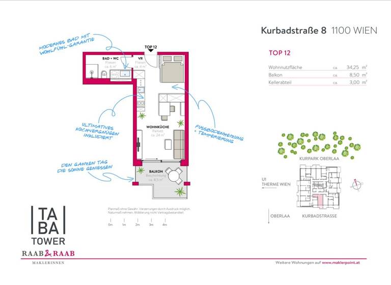 Studio zur Miete 1.122 € 1 Zimmer 34,1 m² 9. Geschoss frei ab sofort Kurbadstraße 8 Wien,Favoriten 1100