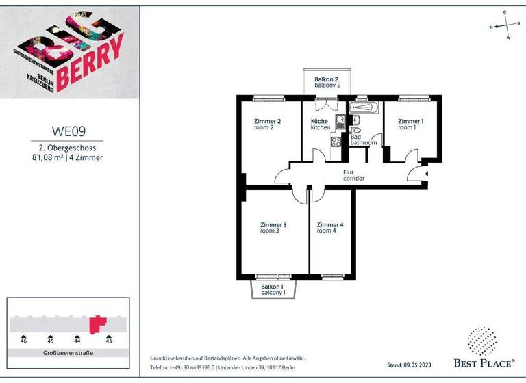 Wohnung zum Kauf provisionsfrei 340.000 € 4 Zimmer 81,1 m² 2. Geschoss Großbeerenstraße 43 Kreuzberg Berlin 10965