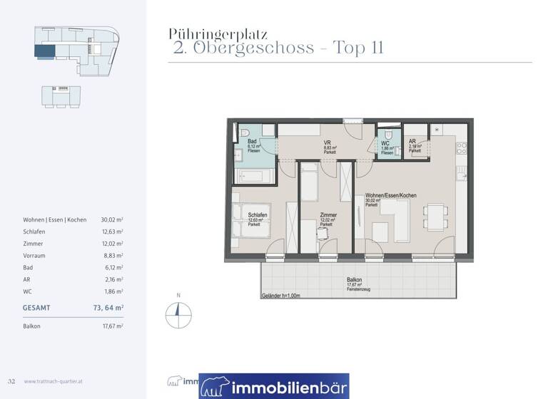 Wohnung zum Kauf 3 Zimmer 73,6 m² 2. Geschoss Pühringerplatz 9 Grieskirchen 4710