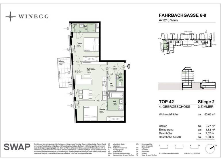 Wohnung zum Kauf - Erstbezug 457.800 € 3 Zimmer 63,1 m² 4. Geschoss Fahrbachgasse 6-8 Wien 1210
