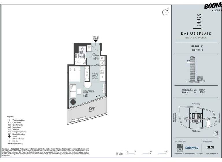Studio zur Miete - Erstbezug 1.054 € 1 Zimmer 30,1 m² 37. Geschoss Wien 1220