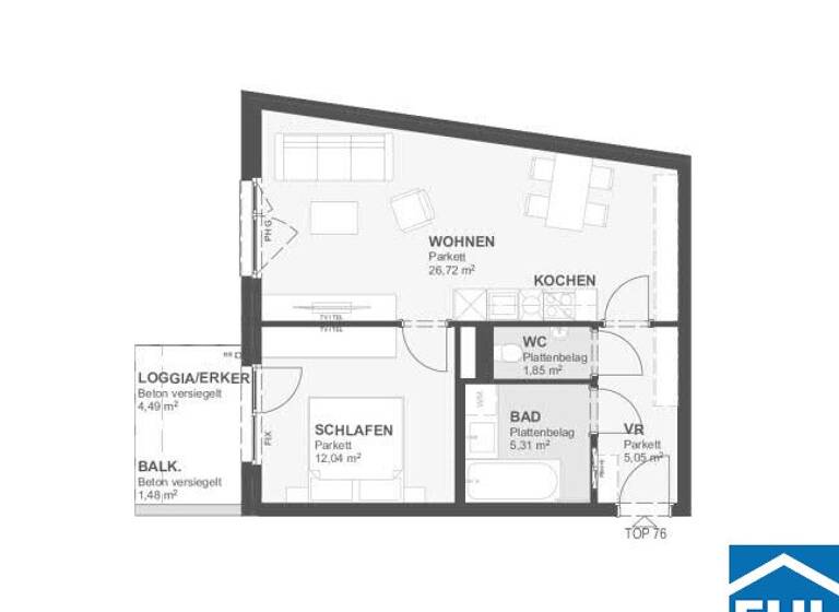 Wohnung zum Kauf - Erstbezug 326.300 € 2 Zimmer 51 m² 5. Geschoss Wien 1220