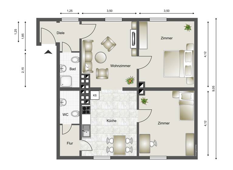 Wohnung zum Kauf 200.000 € 3 Zimmer 66,8 m²<br/>Wohnfläche 2.<br/>Geschoss Stadtmitte Neu-Ulm 89231