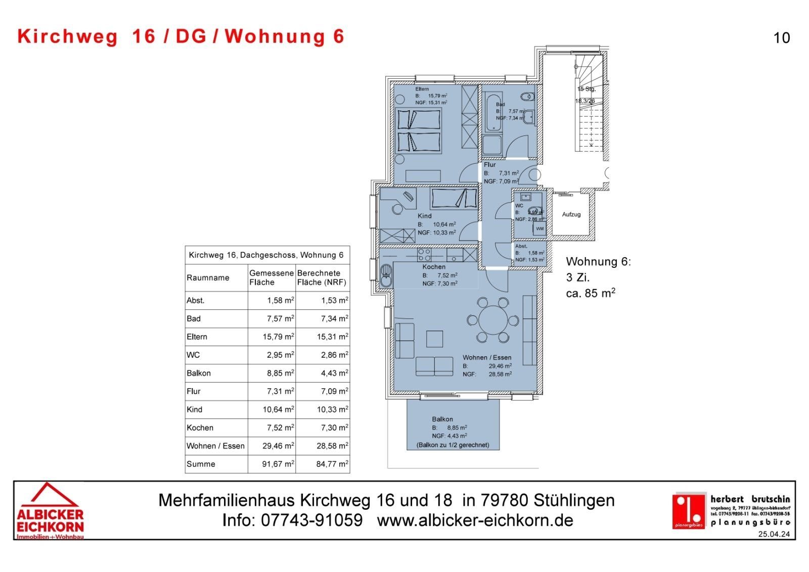 Wohnung zum Kauf provisionsfrei 365.500 € 3 Zimmer 85 m²<br/>Wohnfläche 3.<br/>Geschoss Kirchweg 16 Stühlingen Stühlingen 79780