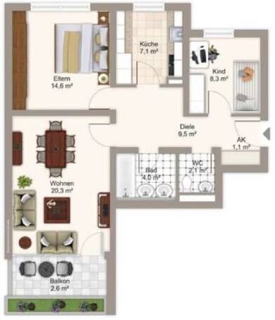 Wohnung zur Miete 1.600 € 3 Zimmer 70 m² Geschoss 3/6 Tucholskystraße 10 Neuperlach München 81737